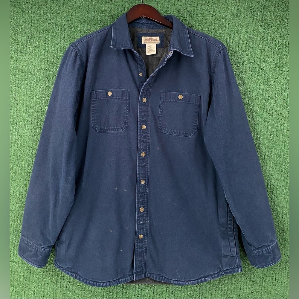 LL Bean Katahdin Iron Works Navy Canvas Fleece Lined Shacket Jacket Large Tall